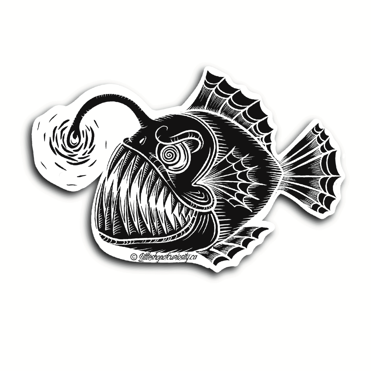 Angler Fish Sticker - Black & White Sticker - Little Shop of Curiosity