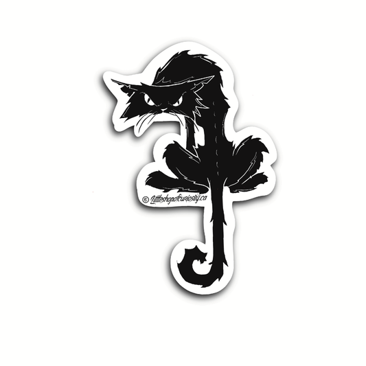 Angry Cat Sticker - Black & White Sticker - Little Shop of Curiosity