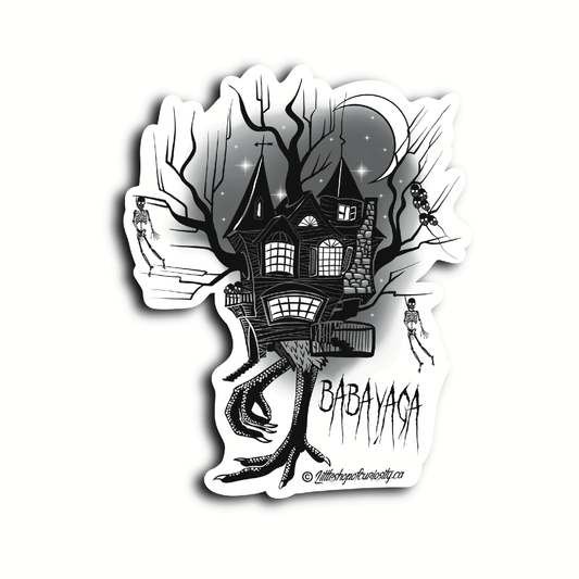 Baba Yaga Sticker - Black & White Sticker - Little Shop of Curiosity