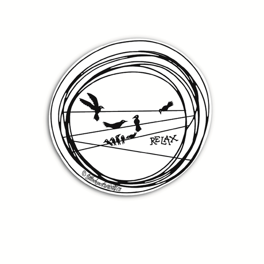 Birds On A Wire Relax Sticker - Black & White Sticker - Little Shop of Curiosity