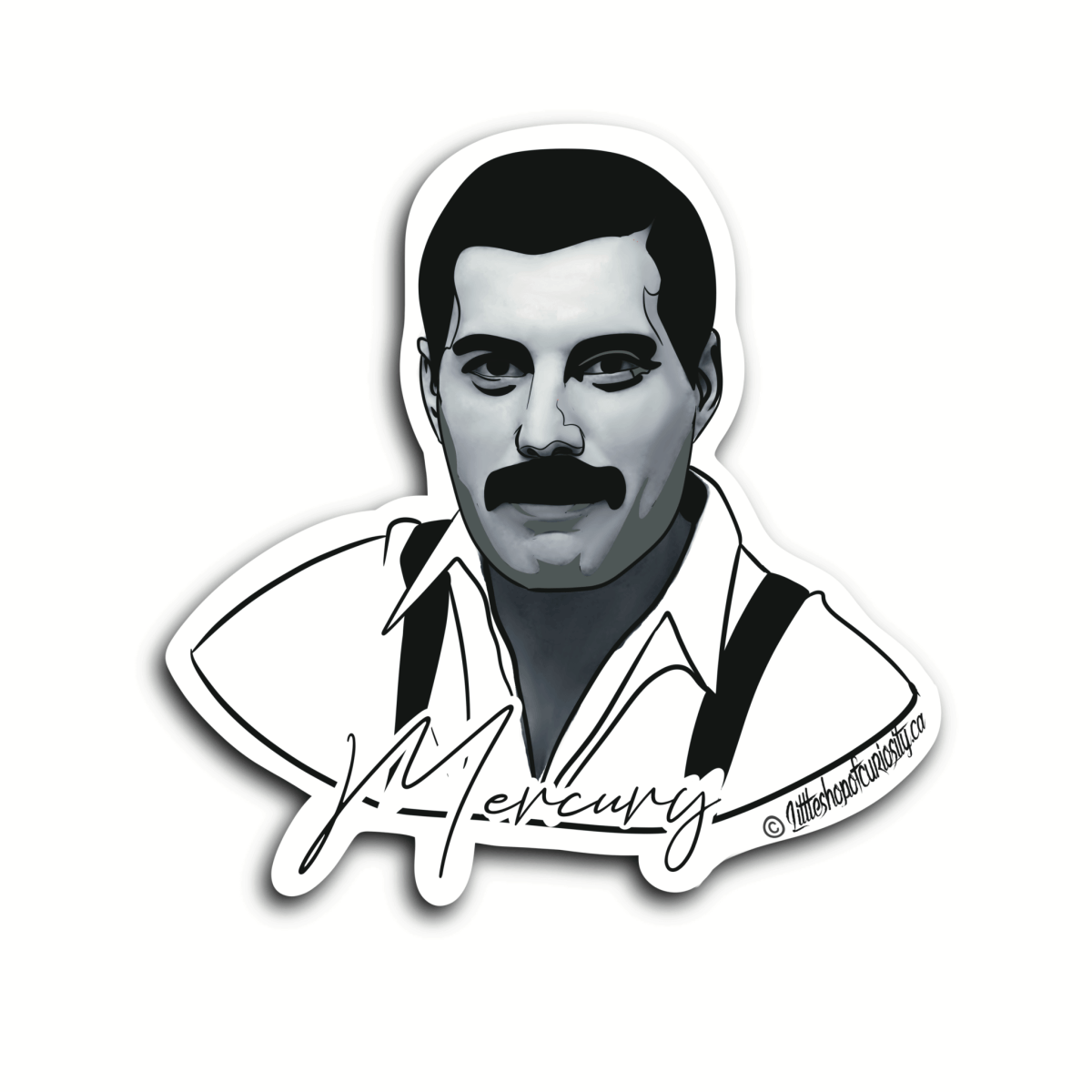 Freddie Mercury Sticker - Black & White Sticker - Little Shop of Curiosity