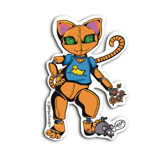 Kitty Bot Sticker - Colour Sticker - Little Shop of Curiosity