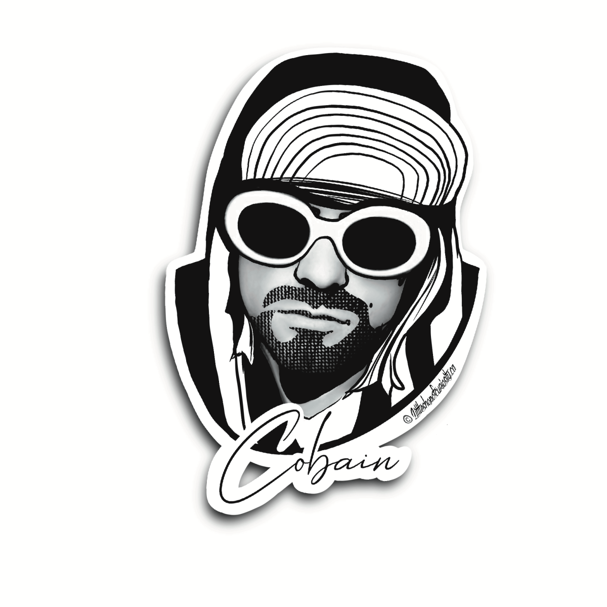 Kurt Cobain Sticker - Black & White Sticker - Little Shop of Curiosity