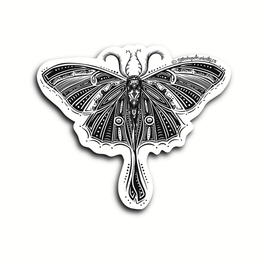 Luna Moth Black & White Sticker - Black & White Sticker - Little Shop of Curiosity