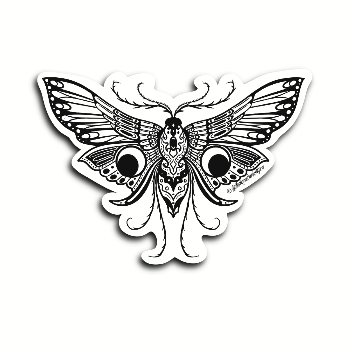 Moon Moth Black & White Sticker - Black & White Sticker - Little Shop of Curiosity