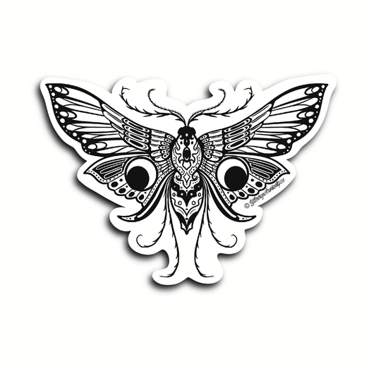 Moon Moth Black & White Sticker - Black & White Sticker - Little Shop of Curiosity