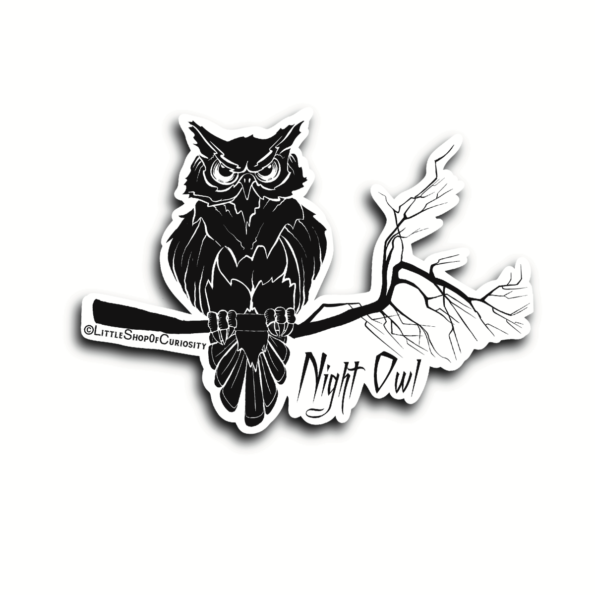 Night Owl Sticker - Black & White Sticker - Little Shop of Curiosity