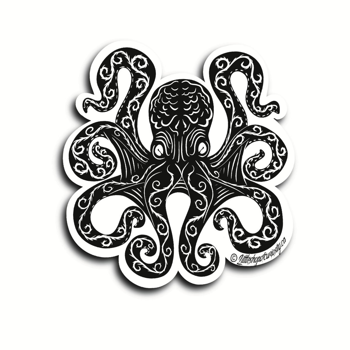 Octopus Black & White Sticker - Black & White Sticker - Little Shop of Curiosity