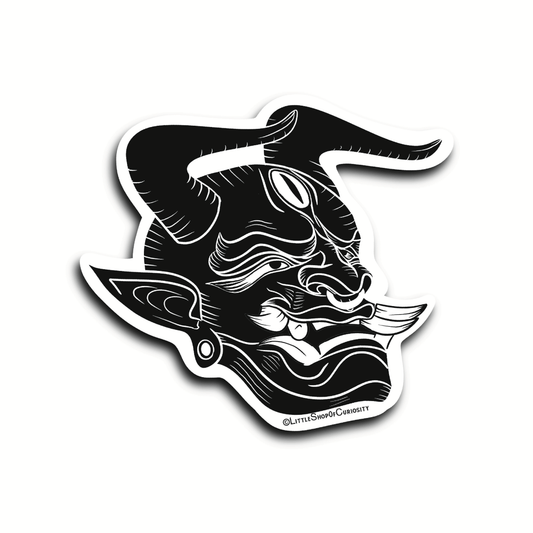 Oni Mask Black & White Sticker - Black & White Sticker - Little Shop of Curiosity
