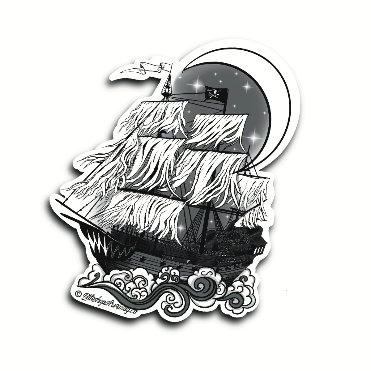 Pirate Ship Sticker - Black & White Sticker - Little Shop of Curiosity