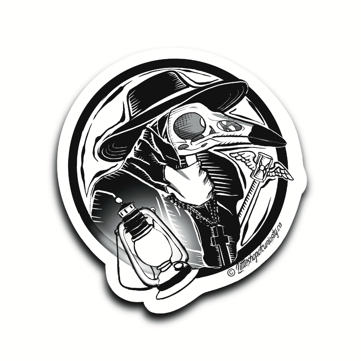 Plague Doctor Sticker - Black & White Sticker - Little Shop of Curiosity