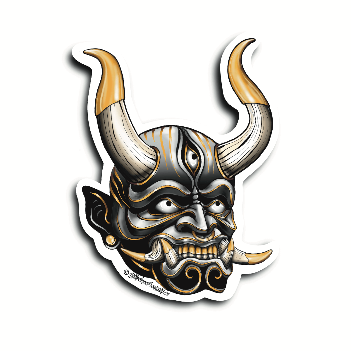 Silver Oni Mask Sticker - Colour Sticker - Little Shop of Curiosity