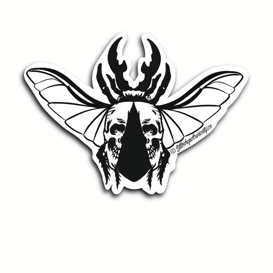 Skull Beetle Black & White Sticker - Black & White Sticker - Little Shop of Curiosity