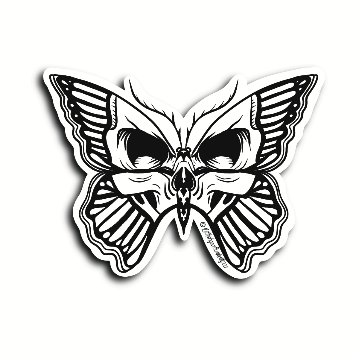 Skull Butterfly Sticker - Black & White Sticker - Little Shop of Curiosity