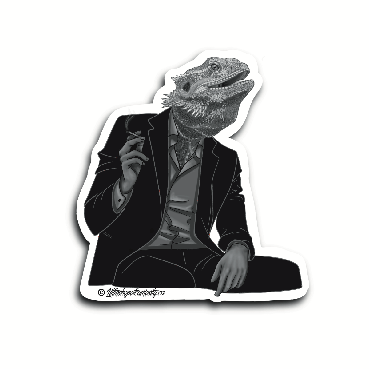 Sophisticated Bearded Dragon Sticker - Black & White Sticker - Little Shop of Curiosity