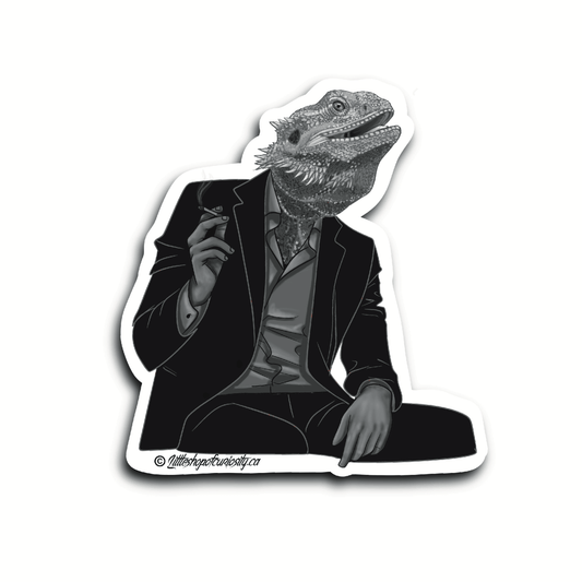 Sophisticated Bearded Dragon Sticker - Black & White Sticker - Little Shop of Curiosity
