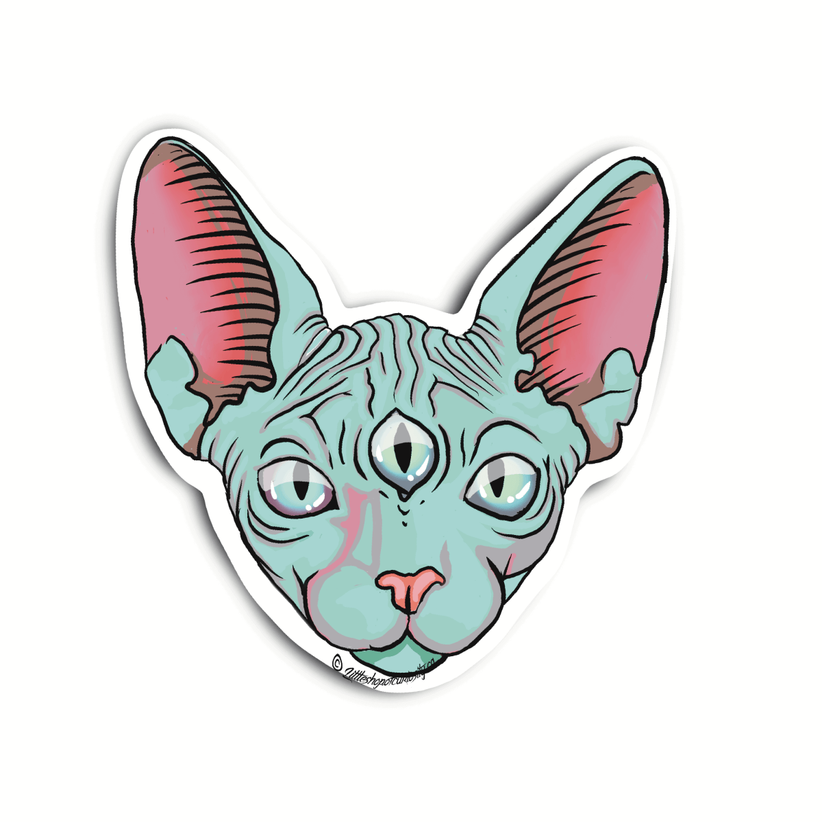 Three-Eyed Cat Sticker - Colour Sticker - Little Shop of Curiosity